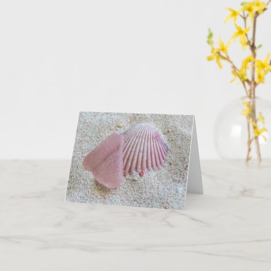 Notecard - Pink Sea Glass and Seashell カード (黄色い花)