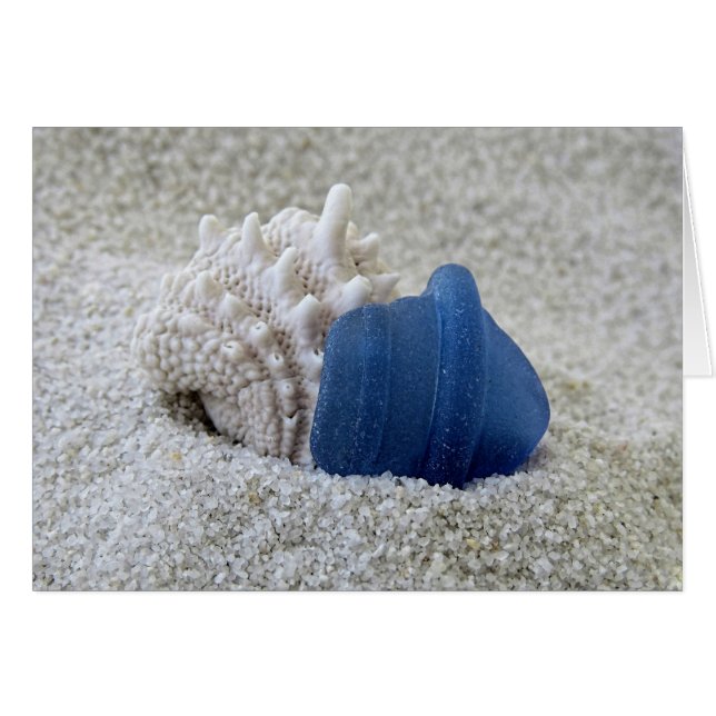 Notecard - SeashellとBlue Sea Glass (正面横)