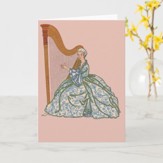 Notecardsヴィンテージのフランスのなハープ奏者および郵便はがき カード (黄色い花)