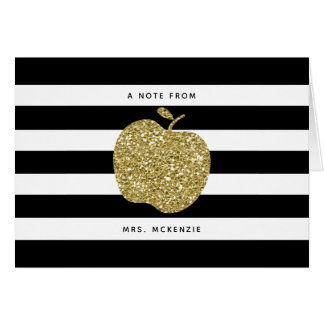 Notecards金ゴールドのグリッターのAppleの黒く及びフェイクな先生