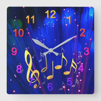Notenschlüssel mit Noten スクエア壁時計