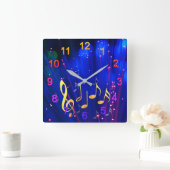 Notenschlüssel mit Noten スクエア壁時計 (ホーム)