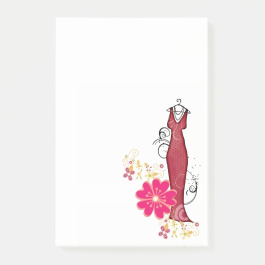 Notes 赤いドレス 花柄の花のドレス メーカー ポストイット (正面)