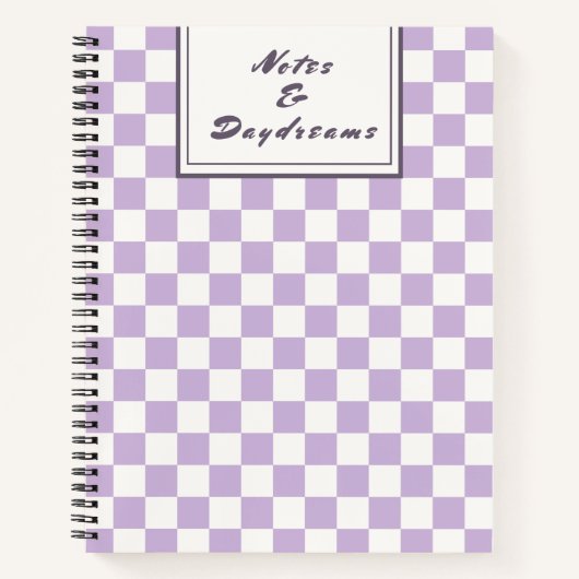 Notes & Daydreams | ラベンダーのキュートチェック柄 ノートブック (正面)