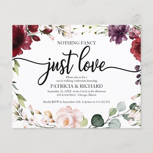 Nothingバジェットファンシー結婚式招待状バーガンディ (正面)