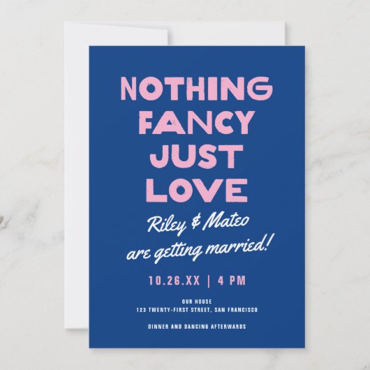 Nothingファンシーはっきりしたタイプファンキーブルー結婚ピンク 招待状 (正面)