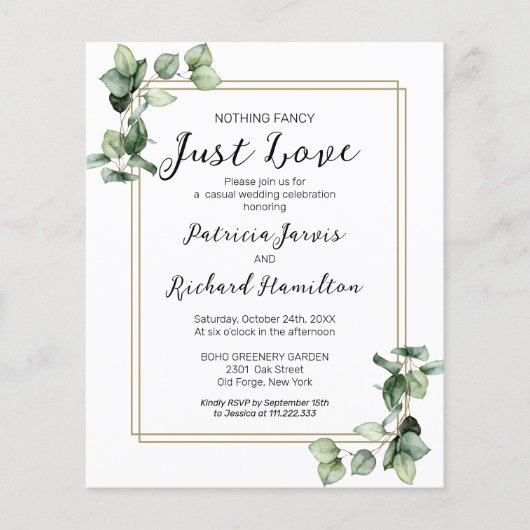 Nothingファンシー Greenery予算結婚式招待状 (正面)
