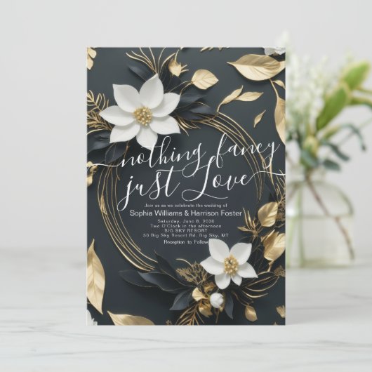 Nothing ファンシー Just Loveの金ゴールド結婚フローラリース 招待状 (スタンド正面)