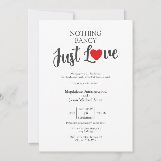 Nothing ファンシー Just Loveカジュアル赤いハート結婚 招待状 (正面)