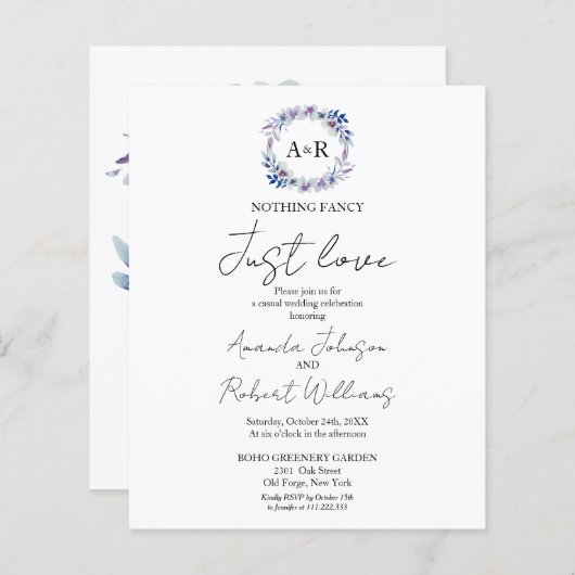 Nothing ファンシー Just Love予算結婚式招待状 (正面/裏面)