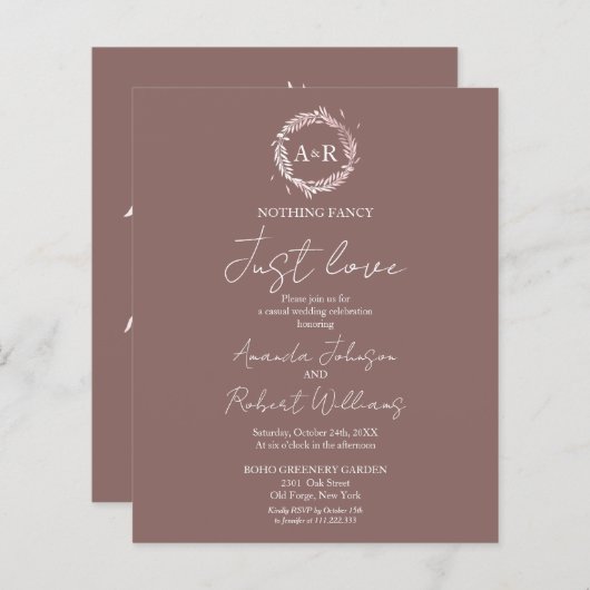 Nothing ファンシー Just Love予算結婚式招待状 (正面/裏面)