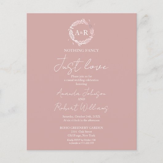 Nothing ファンシー Just Love予算結婚式招待状 (正面)