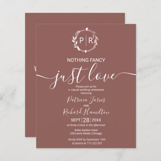 Nothing ファンシー Just Love予算結婚式招待状 (正面/裏面)