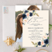 Nothing ファンシー Just Love赤面ピンクのネイビーブルー写真 招待状