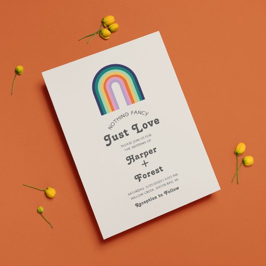 Nothing ファンシー Just Love 70sレインボーレトロ結婚ズ 招待状