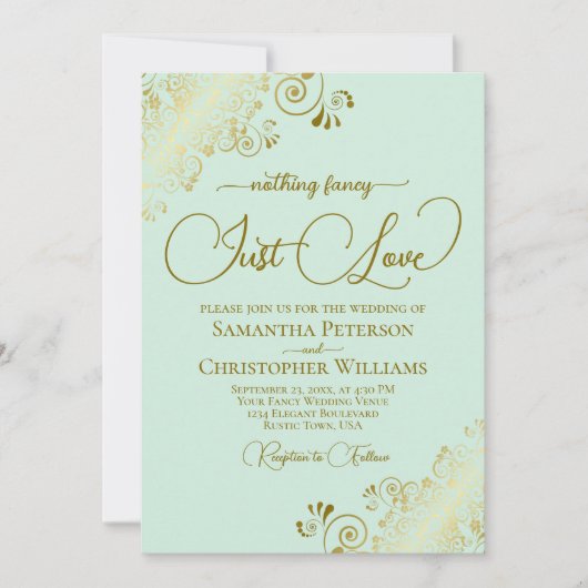 Nothing ファンシー Just Love Mint Green & 結婚金ゴールド 招待状 (正面)