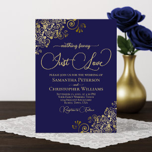 Nothing ファンシー Just Love Navy Blue & 結婚金ゴールド 招待状