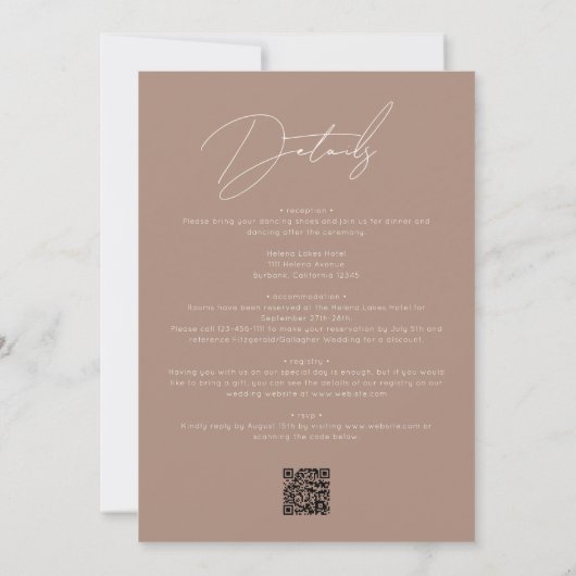 Nothing ファンシー Just Love Script QR Code 結婚's 招待状 (裏面)