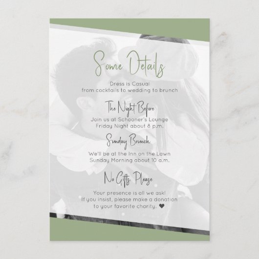 Nothing ファンシー Sage Greenカジュアルの結婚詳細 エンクロージャーカード (正面)