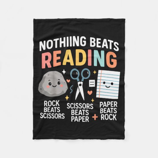 Nothing Beats Reading Rock Paper Scissors Funny Bo フリースブランケット (正面)
