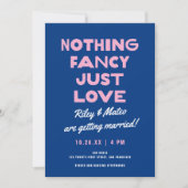 Nothing Fancy ボールドタイプ ファンキーブルー ピンク ウェディング 招待状 (正面)