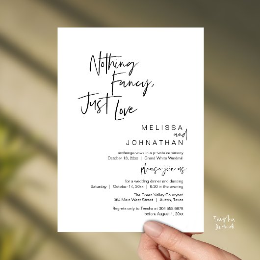 Nothing Fancy Just Love モダンな結婚式のディナーパーティー 招待状