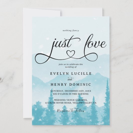 Nothing Fancy Just Love 冬の結婚式 招待状 (正面)