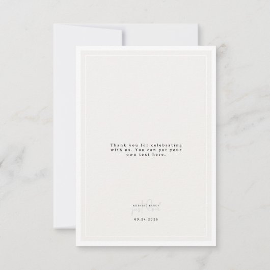 Nothing Fancy Just Love Beige Elegant Wedding サンキューカード (裏面)