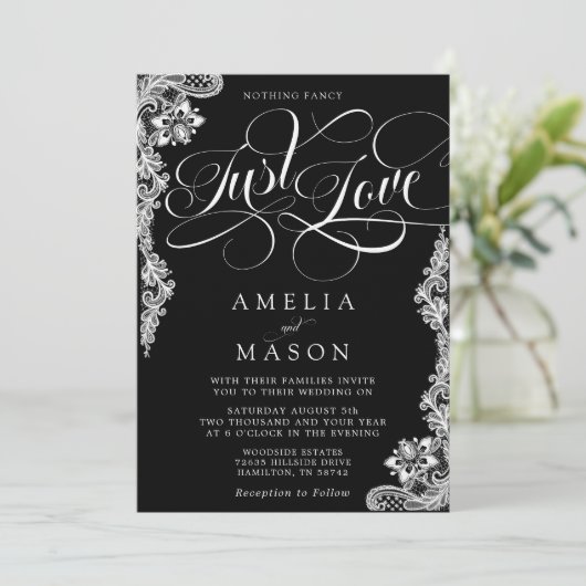 Nothing Fancy Just Love Black Lace Wedding 招待状 (スタンド正面)