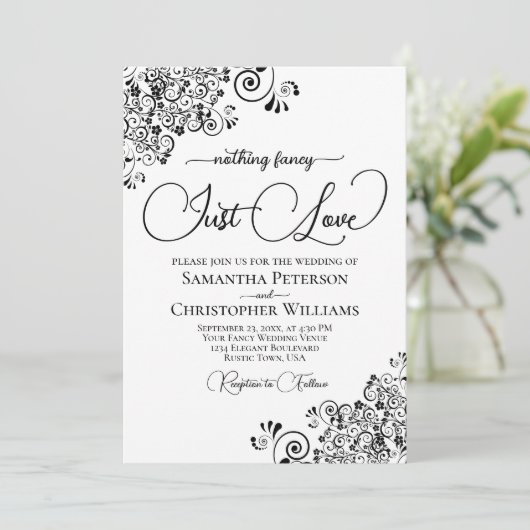 Nothing Fancy Just Love Black & White Wedding 招待状 (スタンド正面)