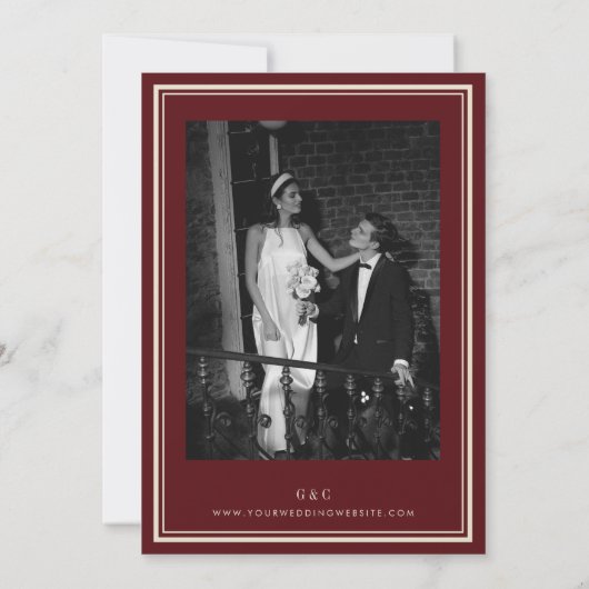 Nothing Fancy Just Love Burgundy Photo Wedding 招待状 (裏面)