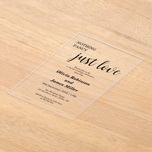Nothing Fancy Just Love Casual Wedding  アクリル招待状 (レイダウン)