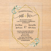 Nothing Fancy Just Love Elopement Greenery Gold アクリル招待状 (正面)