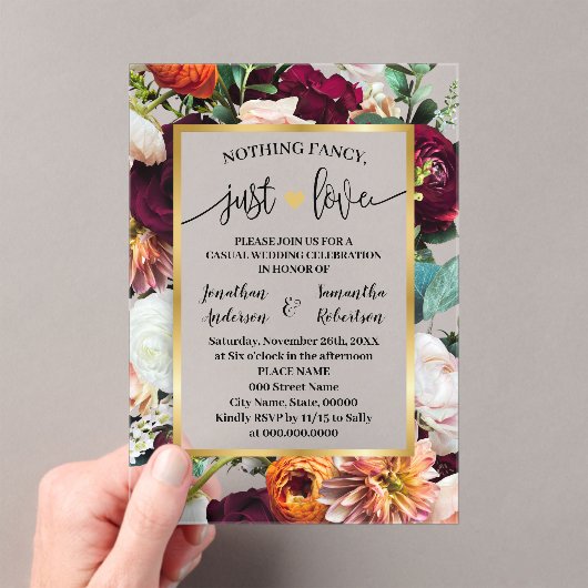 Nothing Fancy Just Love Elopement Wine Navy アクリル招待状 (インサイチュ (ポータブル))