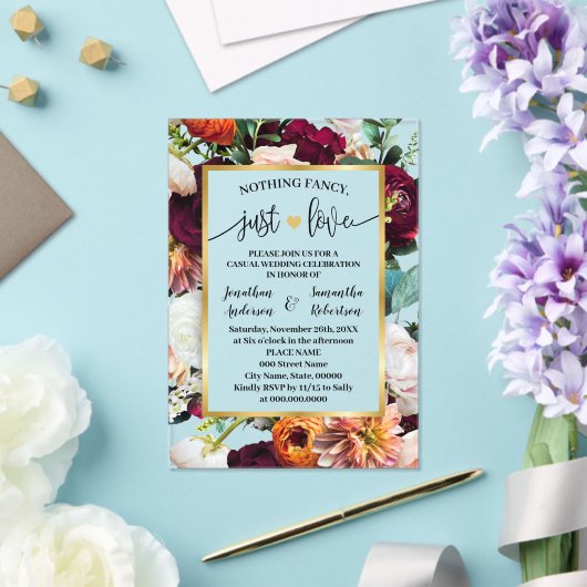 Nothing Fancy Just Love Elopement Wine Navy アクリル招待状 (インサイチュ (ウェディング))