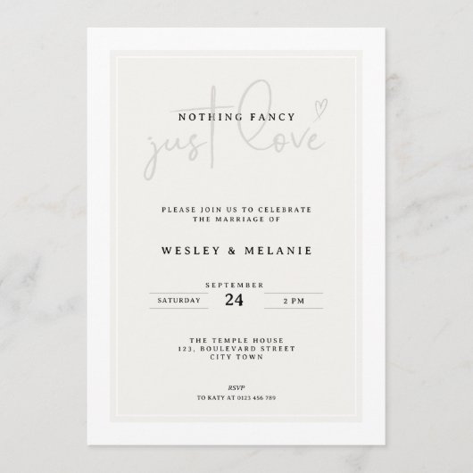 Nothing Fancy Just Love Minimal Elegant Wedding 招待状 (正面)