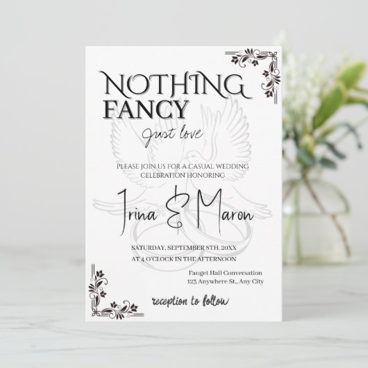 Nothing Fancy Just Love Minimalist Casual Wedding  招待状 (スタンド正面)