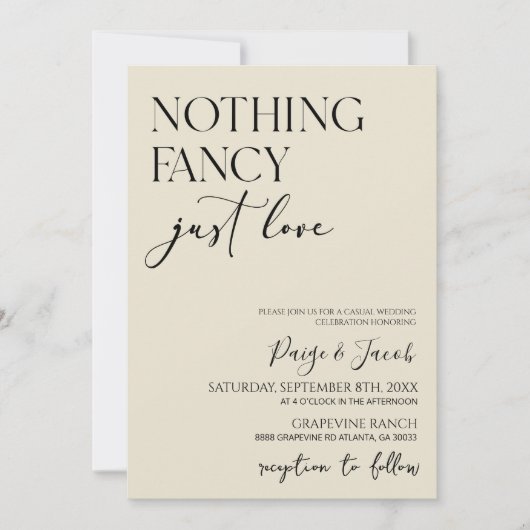 Nothing Fancy Just Love Minimalist Casual Wedding 招待状 (正面)
