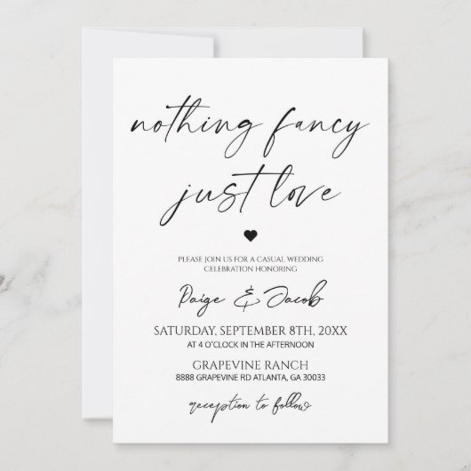 Nothing Fancy Just Love Minimalist Casual Wedding 招待状 (正面)