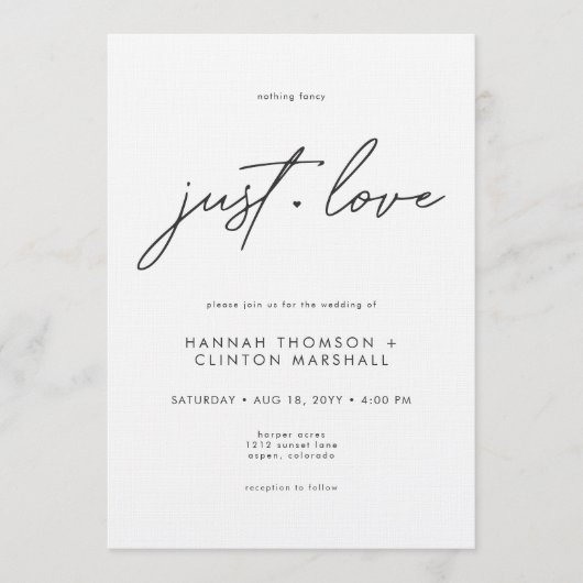 Nothing Fancy Just Love Minimalist Wedding 招待状 (正面)