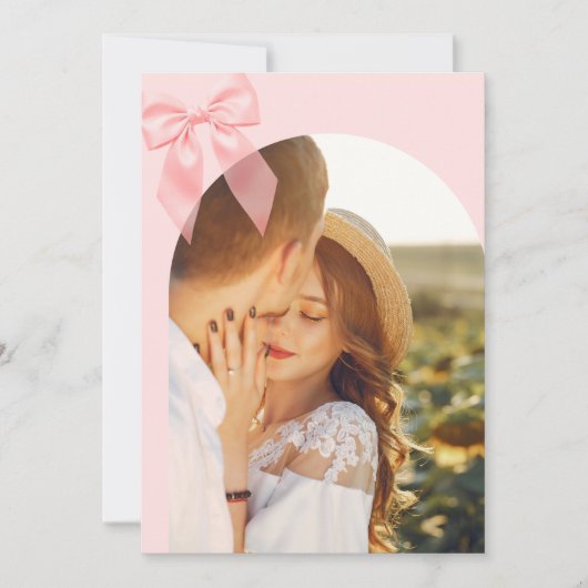Nothing Fancy Just Love Pink Bow Photo Wedding 招待状 (正面)