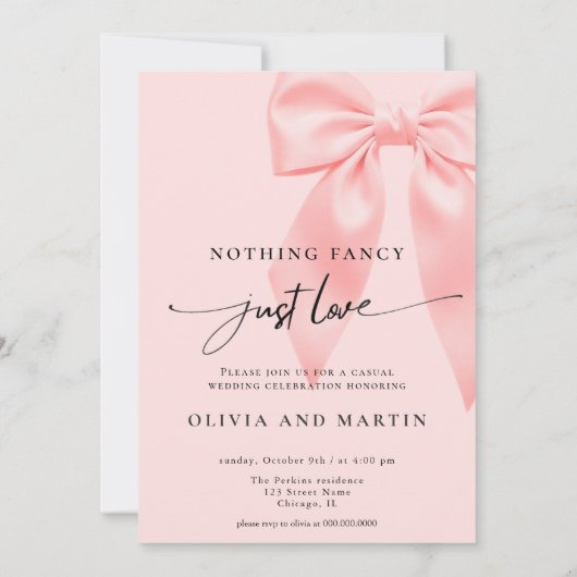 Nothing Fancy Just Love Pink Bow Photo Wedding 招待状 (裏面)
