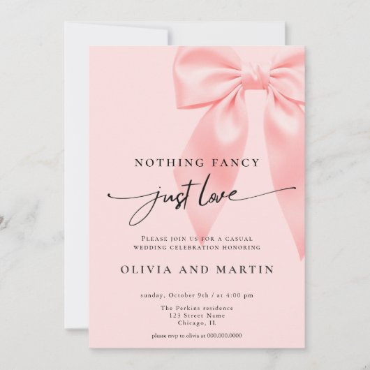 Nothing Fancy Just Love Pink Bow Wedding 招待状 (正面)