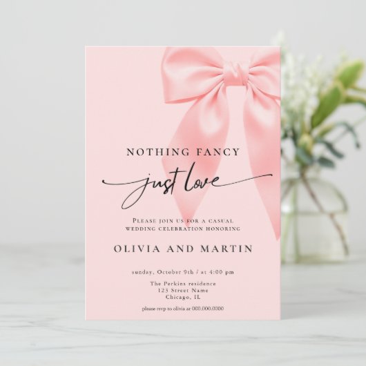 Nothing Fancy Just Love Pink Bow Wedding 招待状 (スタンド正面)