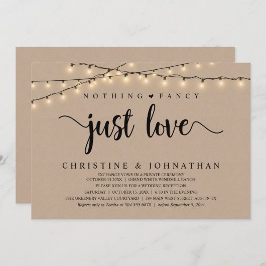 Nothing Fancy Just Love, Rustic Wedding Dinner 招待状 (正面/裏面)