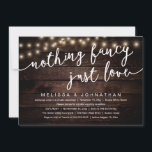 Nothing Fancy, Just Love, Rustic Wedding Reception 招待状<br><div class="desc">Announce your happily ever after in style (Nothing Fancy, Just Love) with our modern rustic dark wood, cottage string lights design wedding elopement celebration invitation card. Our Happily Ever After Party Celebration Invitation card is ideal for couples who have decided to elope and want to host a party to celebrate...</div>