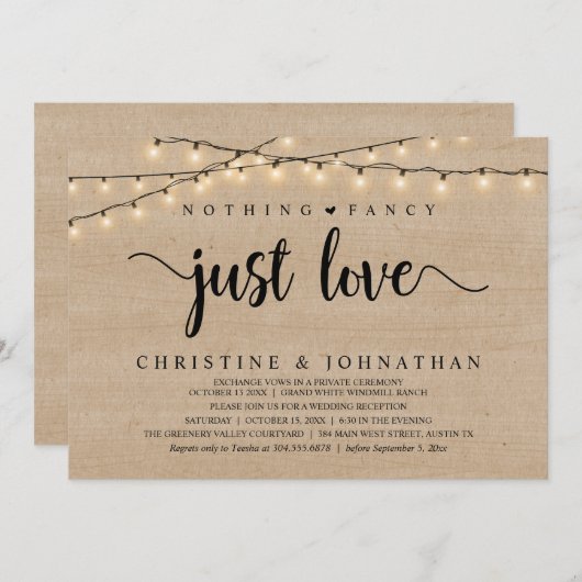 Nothing Fancy Just Love, Rustic Wedding Reception 招待状 (正面/裏面)