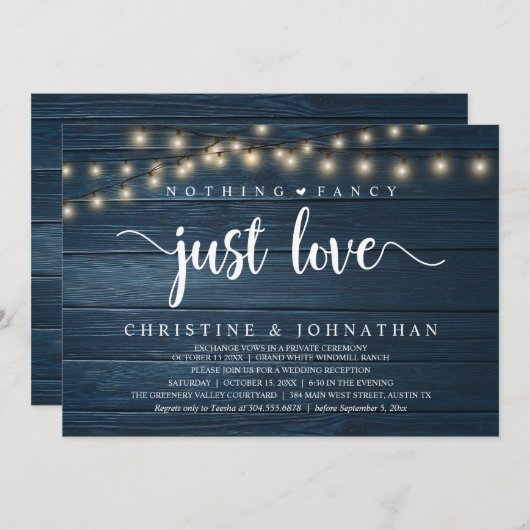 Nothing Fancy Just Love, Rustic Wedding Reception 招待状 (正面/裏面)