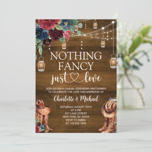 Nothing Fancy Just Love Rustic Western Wedding 招待状 (スタンド正面)