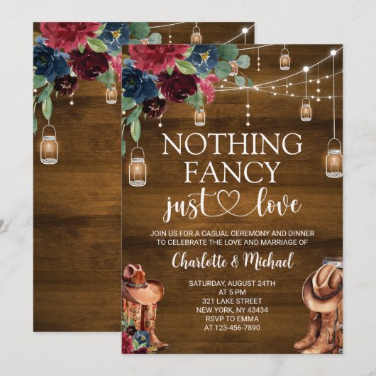 Nothing Fancy Just Love Rustic Western Wedding 招待状 (正面/裏面)